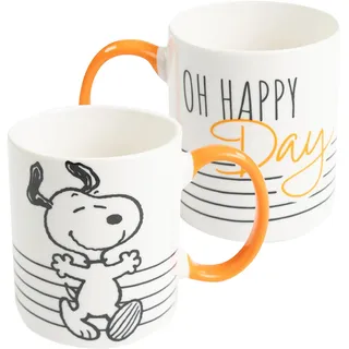 United Labels The Peanuts Snoopy Tasse 320 ml, Weiß Orange, Oh Happy Day, Kaffeebecher aus Keramik, Kaffeetasse