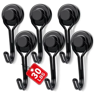 E BAVITE 6 Stück Schwarz Swivel Swing Magnethaken 13,6 kg Leistungsstarke Neodym-Seltene-Erde-Magnethaken Perfekt Für Kühlschrank, Küche Und Andere Magnetische Oberflächen