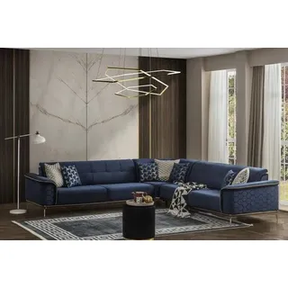 Luxus Ecksofa Royal Blaue Samt Couch Eckgarnitur Sofa Couchen Wohnlandschaft Neu - Blau