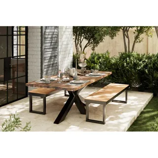 Ambia Garden Gartentisch , Akaziefarben , Holz , Akazie , Schichtholz , rechteckig , X-Form , 100x76x200 cm , FSC 100% , Holzmöbel, Holztische, Gartentische Holz