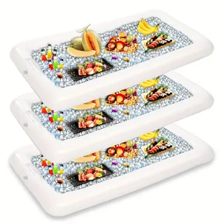 Aufblasbare Servierwannen - 3er-Set - Eiskühler - Buffet- und Salatschalen - Getränkehalter - Ablassstopfen - PVC