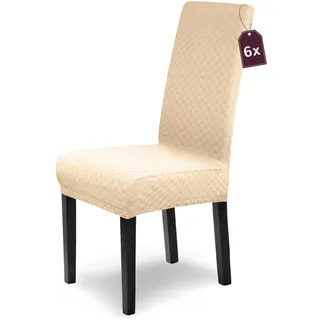 Scheffler Home Stuhlhussen Emil Creme 6er Set Elastische Stuhlbezüge mit edlem Schachbrett-Design in 3D-Struktur Waschbare Stuhlabdeckungen für Schwingstühle & Esszimmerstühle – Öko-Tex Zertifiziert