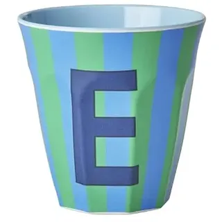 Rice Melamin Becher medium gestreift mit Buchstaben, Modell fr Jungen blau/grn/Mint- T