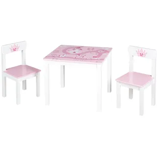 roba Kindersitzgruppe Krone aus Holz mit 2 Kinderstühlen und Tisch rosa/weiß