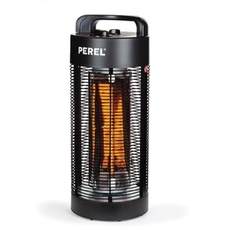 Perel Terrassen-Heizstrahler, 1200 W, Carbon, Kippschutz, 2 Heizstufen, spritzwassergeschützt, oszillierendes Design, Metall, Schwarz