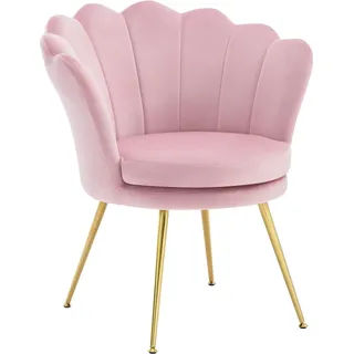 WOLTU Ohrensessel Blumenform, Schminktisch Stuhl, Metallbeinen, Rosa | Relaxsessel mit Samtbezug, Verdickter Sitz, für Wohnzimmer Schlafzimmer Balkon, 62T x 68B x 75H cm, bis 150 kg