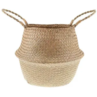 Seagrass Korb aus Seegras, runde Pflanzgefäße aus Seegras, Wäschekörbe, Spielzeug-Organizer, faltbar mit Griff (45 cm x 35 cm)