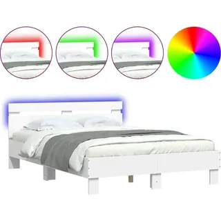 vidaXL Bettgestell mit Kopfteil LED-Beleuchtung Weiß 120x200 cm - Weiß