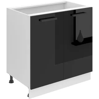 Belini Unterschrank Küche, Küchenunterschrank 80 cm Breite. SD Küchenunterschrank ohne Arbeitsplatte. Küchenschrank mit 2 Türen, Schwarz Hochglanz - Schwarz