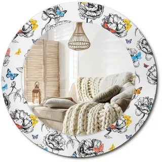 Wallfluent Spiegel Rund Ø 50 cm mit Aufdruck , Multicolor , Glas , 50x50x0.4 cm , Spiegel, Wandspiegel