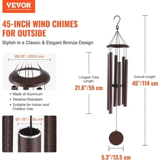 Windspiele für den Außenbereich 1143 mm Aluminium-Gedenk-Windspiele mit tiefem Klang - Bronze