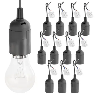 greate 12x Baufassung E27 schwarz mit Schnellverbinder - Lampenfassung E27 inkl. Zugentlastung - Baustellenlampe Fassung für max. 60W 250V - Baulampe Lampenfassung mit Kabel, Glühbirnen Fassung