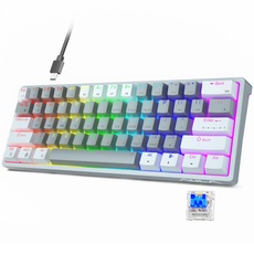 AULA Gaming Keyboard 60 Prozent - Anpassbare RGB-Beleuchtung für Gaming Tastatur Klein für PC, Hot-Swap-fähig Beleuchtete Tastatur Mechanisch, Typ-C Gaming Tastatur 60 Prozent,Weiß und Grau