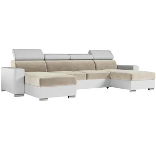 MKS Wohnlandschaft FOX U Beige/Weiß - Velvet/Kunstleder , Beige, Weiß , Textil , U-Form , 306x98x168 cm , Wohnzimmer, Sofas & Couches, Wohnlandschaften, Wohnlandschaften in U-Form