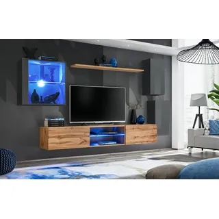 Wohnzimmerwand RIONATA 23 – Graphit / Eiche Wotan - Grau