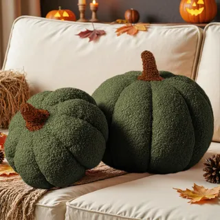 Lanpn 2 Stück Herbst kürbis Kissen, Halloween Deko Kürbis Dekokissen 3D Kürbisoptik Kürbiskissen für Sofa Couch Schlafzimmer Thanksgiving Herbst Dekoration (Grün, 32x22 cm & 23x18 cm)