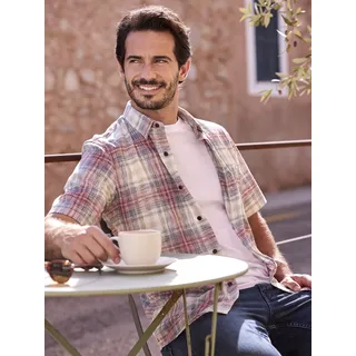 Lerros Kurzarmhemd »LERROS Karohemd aus sommerlichem Strukturgewebe«, rot