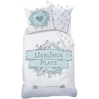 MTOnlinehandel LIEBLINGSPLATZ Bettwäsche 135x200 Baumwolle · Bettwäsche-Set · Teenager & Erwachsene, Blumen, Bettwäsche mit Herzen - Kissenbezug 80x80 + Bettbezug 135x200 cm - 100% Baumwolle
