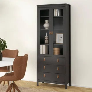 Dmora - Vitrine Laurette, Glas-Sideboard, Mehrzweckvitrine, Hängendes Bücherregal mit Glastüren, 78x33 h199 cm, Schwarz