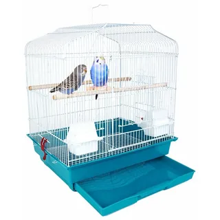 Bakaji Vogelvoliere mit ausziehbarem Tablett und Sitzstangen aus Holz, stapelbar - Grün