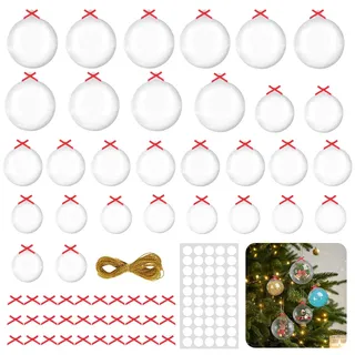 30 Stück Befüllbare DIY Christbaumkugeln, 4/5/6cm Weihnachtskugeln Zum Befüllen, Kunststoffkugel Transparent, Acrylkugeln für Weihnachtsschmuck, Christbaumschmuck, Hochzeit, Partys, DIY Dekoration