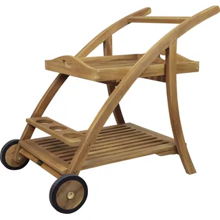AXI Adi Servierwagen aus Teak Holz mit abnehmbarem Tablett  & Flaschenhalter | Küchenwagen mit Rollen für Garten, Balkon, Terrasse | Rollwagen für - Braun