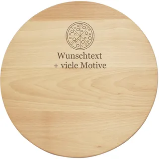 Premium Pizzateller aus Holz mit Gravur - Wunschtext + Motiv - Speiseteller, Holzteller, Platzteller, Gastro-Zubehör für Pizza, Flammkuchen, XXL großer Pizza-Teller