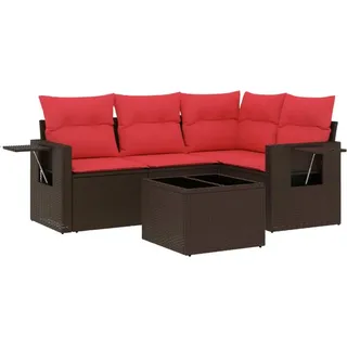 vidaXL 5-teiliges Gartensofa-Set mit Kissen, braun, Polyrattan - Braun