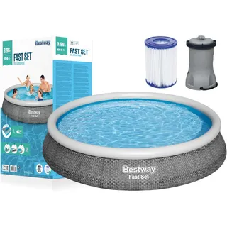 Bestway Fast Set 57376, 7340 l, Aufblasbarer Pool, Erwachsener & Kind, Grau, 18,7 kg - Grau