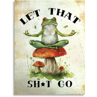 Dazzlewall Lustige Frosch Pilz Zitat Wanddekoration Poster Retro Zeichen Leinwand Wand Poster für Schlafzimmer Wohnzimmer Dekor 12x16 in Ungerahmt