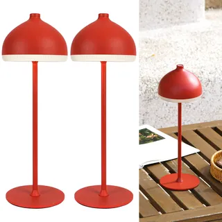 LuminexDesigns DOME TL13 2 Stück LED Tischlampe Kabellos mit Akku,Dimmbar Touch Tischleuchte,IP54 Spritzwassergeschützt,Vintage Nachttischlampe für Schlafzimmer Wohnzimmer Balkon Terrasse Rubinrot