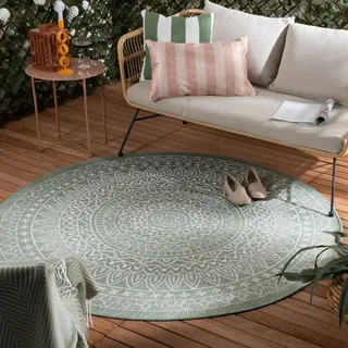 Outdoor Teppich Rund - Summer Azteca Grun - Ø 100 cm - Balkon, Garten, Terrasse - FRAAI | Home & Living - Boho, Ländlich, Modern - Grün