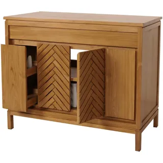 MCW Teak-Waschbeckenunterschrank MCW-M74, Waschtisch Schrank, hochwertiges B-Grade-Teak (Kernholz, 20-30 Jahre), 86x106x56cm