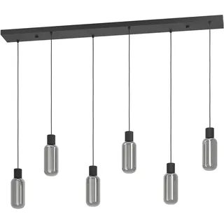 EGLO Hängelampe Maione, Pendelleuchte Rauchglas über Esstisch, 6-flammige Deckenlampe hängend aus Metall in Schwarz und Glas bedampft in Grau, E27 Fassung, L 138 cm