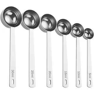 Pilikoll 6 Stück Silber Edelstahl Kaffeelöffel Kaffeelöffel Portionierer Kaffee Messlöffel mit Langem Griff Kaffeeportionierer Kaffeemesslöffel für Tee Kaffeesatz,Bohnen (5ml,10ml,15ml,20ml,25ml,30ml)