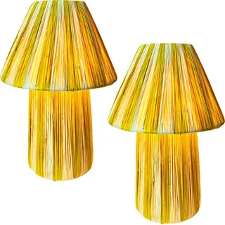 Marrakesch 2er Set Tischlampe Nachttischlampe 40cm groß aus Raffia bast | Boho Lampe Stehlampe als Wohnzimmer Schlafzimmer oder Kinderzimmer Deko | Tischleuchte Morjan Beige Gelb E27 Fassung