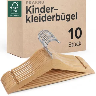 Kinderkleiderbügel FSC® Holz mit Haken 360° Drehbar - 10er Set - Robustes Natur Buchenholz - Perfekte Ordnung für Kinderkleidung