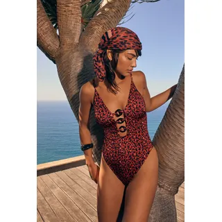 Badeanzug TRIUMPH "Midnight Swim O 02", Damen, Gr. 36, Cup C, rot (braun combination), Microfaser, Obermaterial: 82% Polyamid, 18% Elasthan, Badeanzüge Badeanzug, weich und glänzend