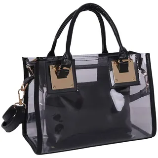Rullar Damen 2 Stücke Kleine Klare Schultertasche Taschenset Umhängetasche PVC Transparent Shopper Handtasche Clutch Tasche Schwarz