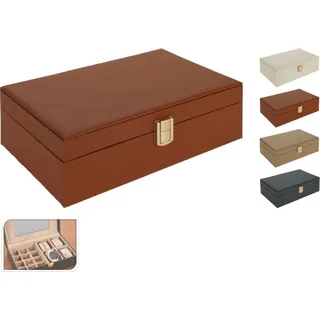 Schmuckkästchen mit Spiegel 25 x 7 x 16 cm - Weiß, Braun, Beige, Schwarz
