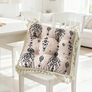MIUUIPI Bohemian Sitzkissen mit Quasten, 43 x 43×8 cm Stuhlkissen, Kissen für Gartenstühle, Dekoratives Sitzpolster für Innen & Außen, Stuhlauflage für Esszimmer, Wohnzimmer, Studierzimmer (Natur)