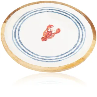 com-four® Maritimes Tablett aus mangoholz mit bedruckter Folie, lackiert - Flacher Teller mit Meerestier-Motiv - Servierbrett - Deko-Tablett [Auswahl variiert] (01 Teller - mangoholz/Lack)