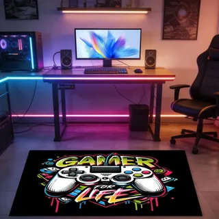 Gaming Teppich, Rutschfest Gamer Teppich mit Gamer For Life Design, Kristall-Samt Teppich für Spielzimmer und Jugendzimmer, Graffiti-Stil Gaming Zubehör Zimmer Deko, Jugendzimmer Deko Jungen, 80x120cm