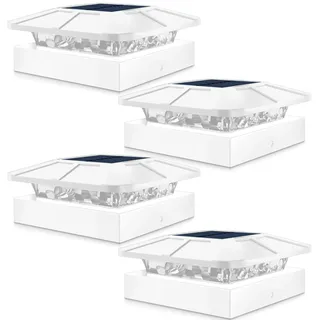 Peasur Pfostenleuchte Solar, 3 Modi 10x10CM Pfostenkappe Solar, Pfostenlichter für Zaunpfosten Vinyl-Holzpfosten, Wasserdicht Solarlampe Außen für Hölzerne Pfosten, Zaun, Terrasse, White 4 Stück