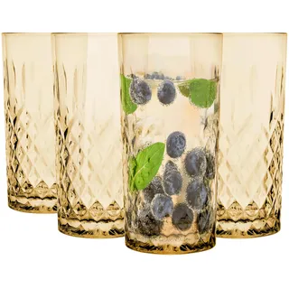 Glasmark Krosno Wassergläser Gläser Trinkgläser Set Longdrink Cocktail Gin Wasser Longdrinkgläser Cocktailgläser Trinkglas Wasserglas Spülmaschinenfest Gold Mit Kristall Effekt 4 x 300ml