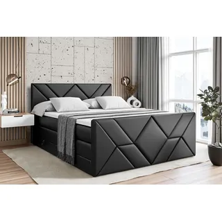 ALTDECOR Boxspringbett mit Fußteil, 2 Matratzen und Topper - 160x200 cm - BARWA-Z KING - Schwarz Kustleder - Polsterbett mit, H3- und H4- Matratzen, Bettkasten und Lattenrost, Bett mit Stauraum - Schwarz