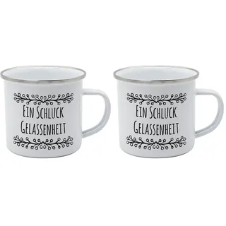 Gedalabels Tasse Schluck Gelassenheit Emaille 350ml, Camping, Outdoor, Trinkbecher, Emaillebecher, Emailletasse, lebensmittelecht, (Packung mit 2)