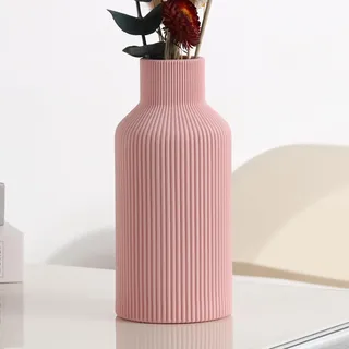 KIOXOHO Pinke Keramikvase für Dekoration, minimalistische, Moderne Heimdekoration, kleine Blumenvase für Pampasgras, Tisch, Regal, Bücherregal, Kaminsims und Eingangsbereich (20,3 cm)