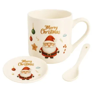 eCa KB20WZ3 Weihnachts-Geschenkset – Keramikbecher, Löffel, Untertasse, 400 ml - Rot