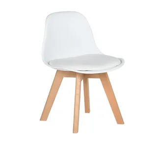 FurnitureR 1 PC Kinderstuhl mit breitem Weichkissensitz, Beine aus massivem Buchenholz, Stabiler Kinderstuhl mit Rückenlehne für Kinderzimmer, geeignet für 1-6 Jahre Kinder, PP+PU, weiß